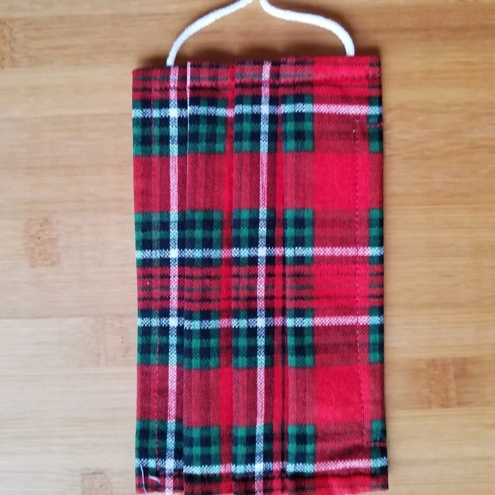 Hand Crafted Face Mask Red Green Christmas Plaid  Cotton Kids